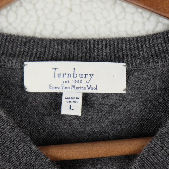 Turnbury Sweater Womens Large Gray Merino Wool Lightweight V Neck Preppy - Picture 7 of 8